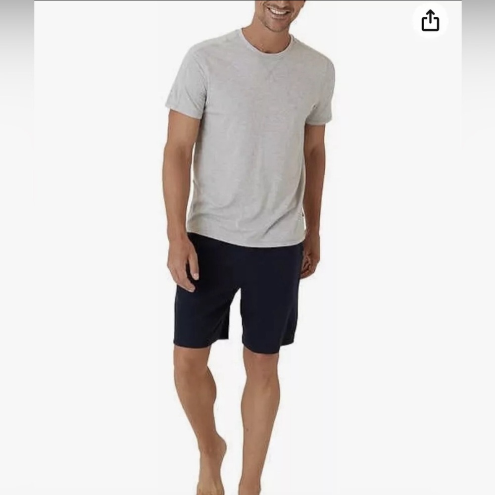 Men's Medium Eddie Bauer 2-Piece Lounge Set Tee Shirt & Shorts Gray & Navy